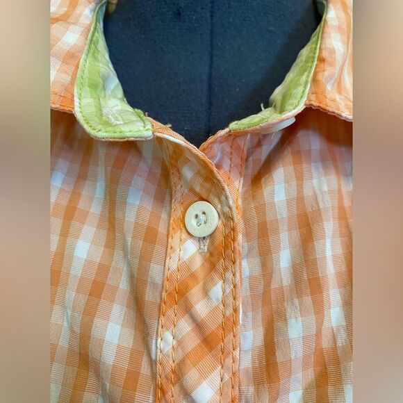 Eddie Bauer Button Down Women's Shirt L White Orange Gingham Check Short Sleeves - Picture 11 of 14